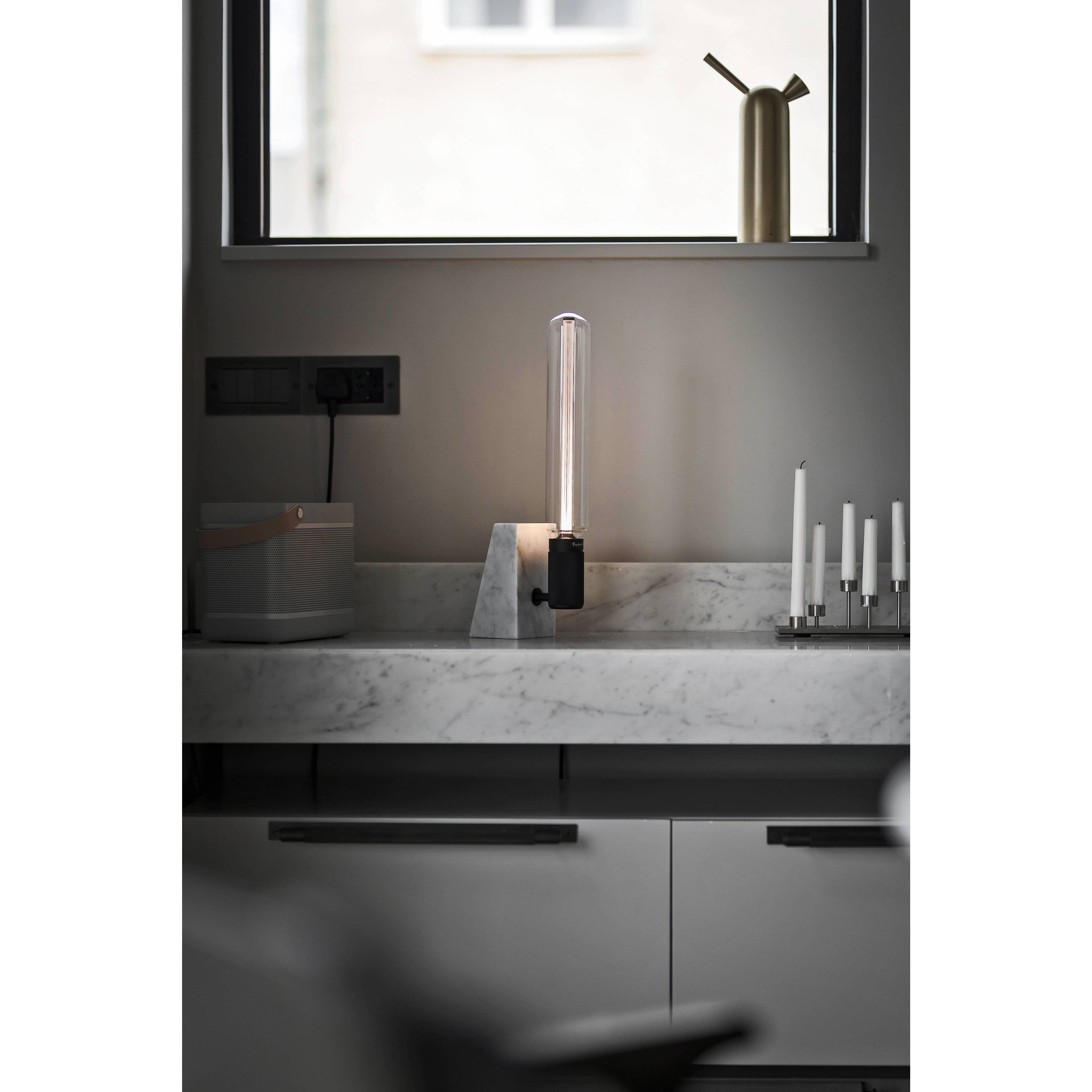 Stoned 16.73 inch 5.00 watt Polished White Marble Table Light Portable Light