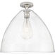 Crown Point 1 Light 16 inch Satin Nickel Flush Mount Ceiling Light in Seedy Glass