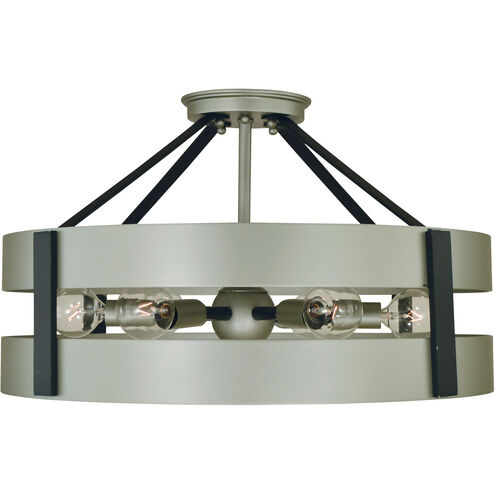 Orion 6 Light 18 inch Satin Pewter/Matte Black Semi-Flush Mount Ceiling Light