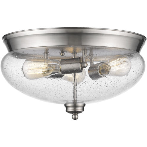 Amon 3 Light 15 inch Brushed Nickel Flush Mount Ceiling Light in Clear Seedy Glass, 5.1