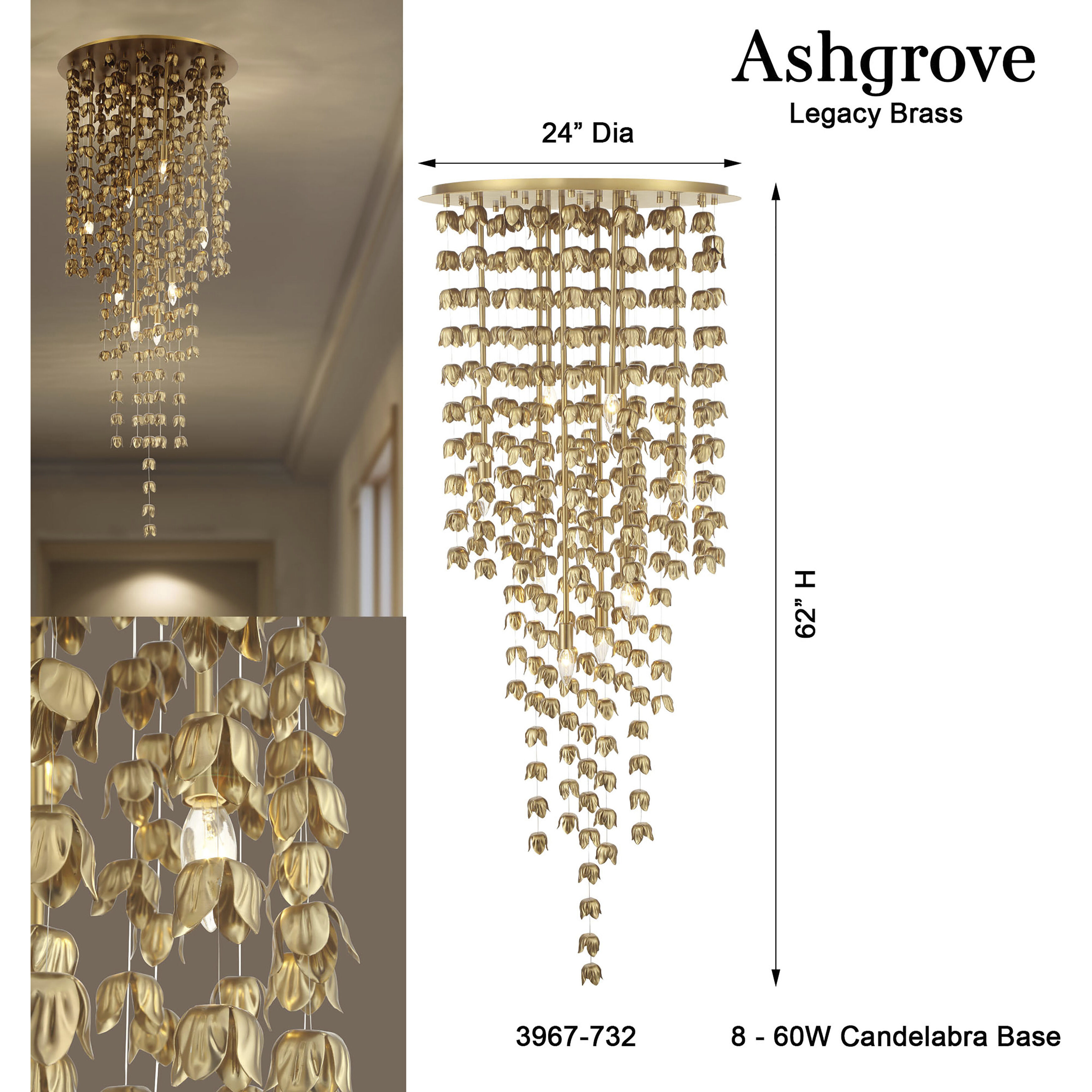 Ashgrove 8 Light 24 inch Legacy Brass Pendant Ceiling Light