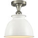 Edison Adirondack 1 Light 8.25 inch Brushed Satin Nickel Semi-Flush Mount Ceiling Light in White