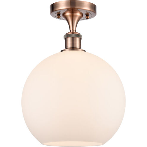 Ballston Large Athens LED 10 inch Antique Copper Semi-Flush Mount Ceiling Light in Matte White Glass, Ballston