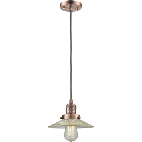 Franklin Restoration Halophane LED 8.5 inch Antique Copper Mini Pendant Ceiling Light in Clear Halophane Glass, Franklin Restoration