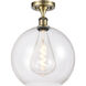 Ballston Athens 1 Light 12 inch Antique Brass Semi-Flush Mount Ceiling Light in Clear Glass