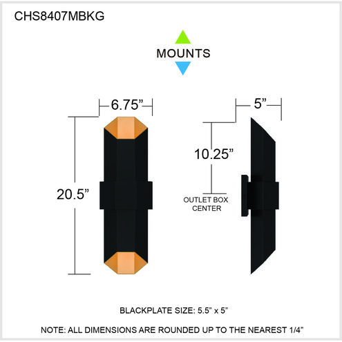 Chasm LED 21 inch Matte Black Gold Outdoor Wall Lantern