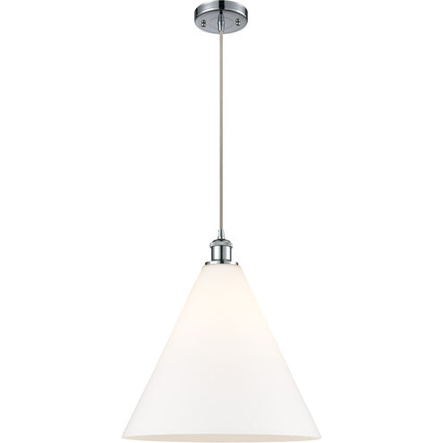 Ballston Cone 1 Light 16 inch Polished Chrome Pendant Ceiling Light in Matte White Glass