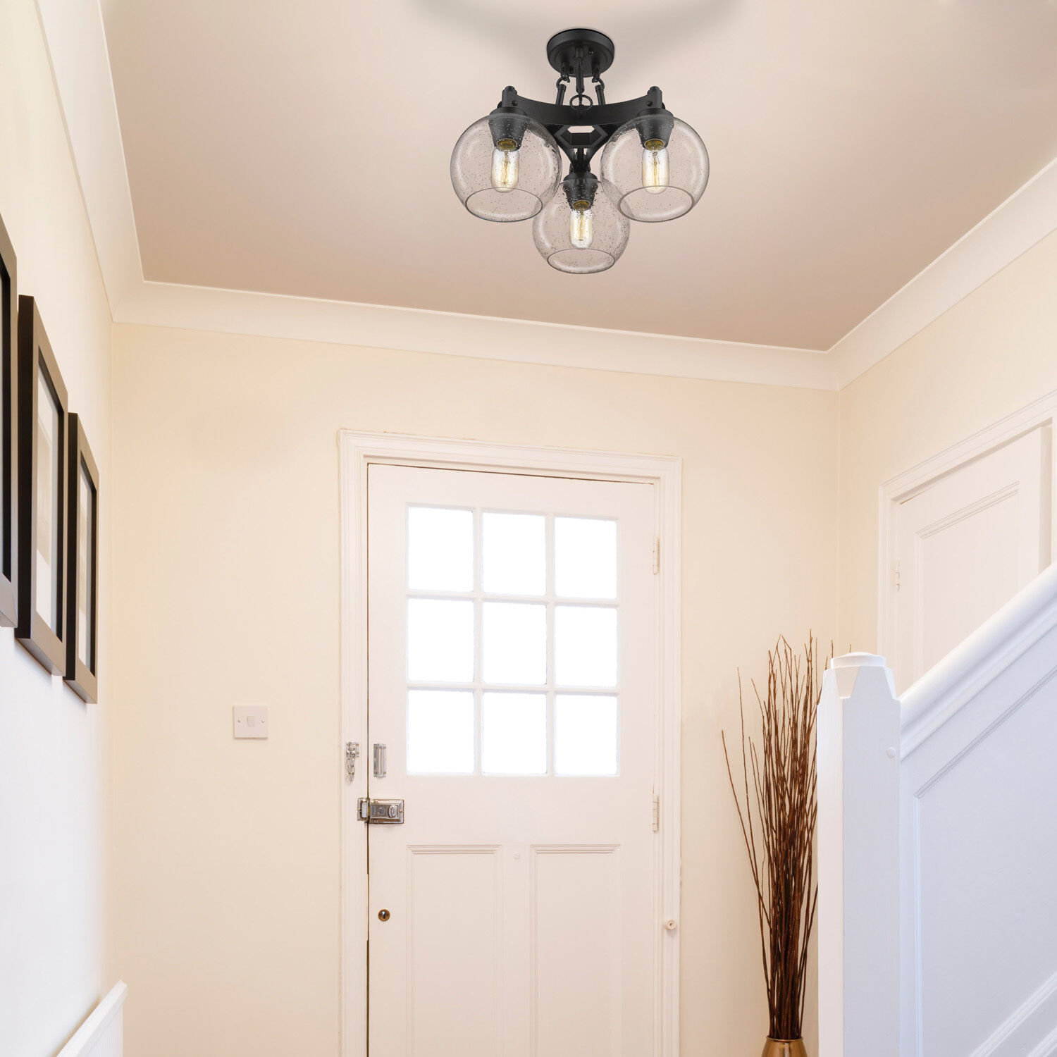 Galveston 3 Light 18 inch Rubbed Bronze Semi-Flush Mount Ceiling Light, Convertible