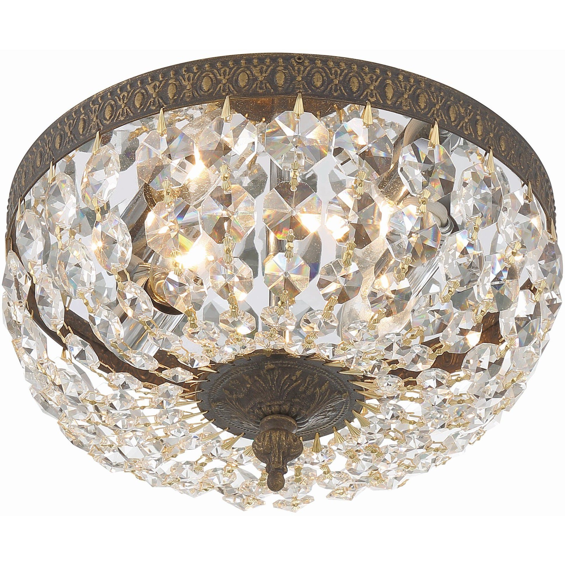 Waltham 2 Light 10 inch English Bronze Flush Ceiling Light in Clear Italian
