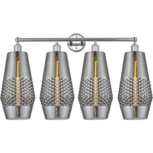 Windham 4 Light 34 inch Polished Chrome Bath Vanity Light Wall Light in Smoked Glass