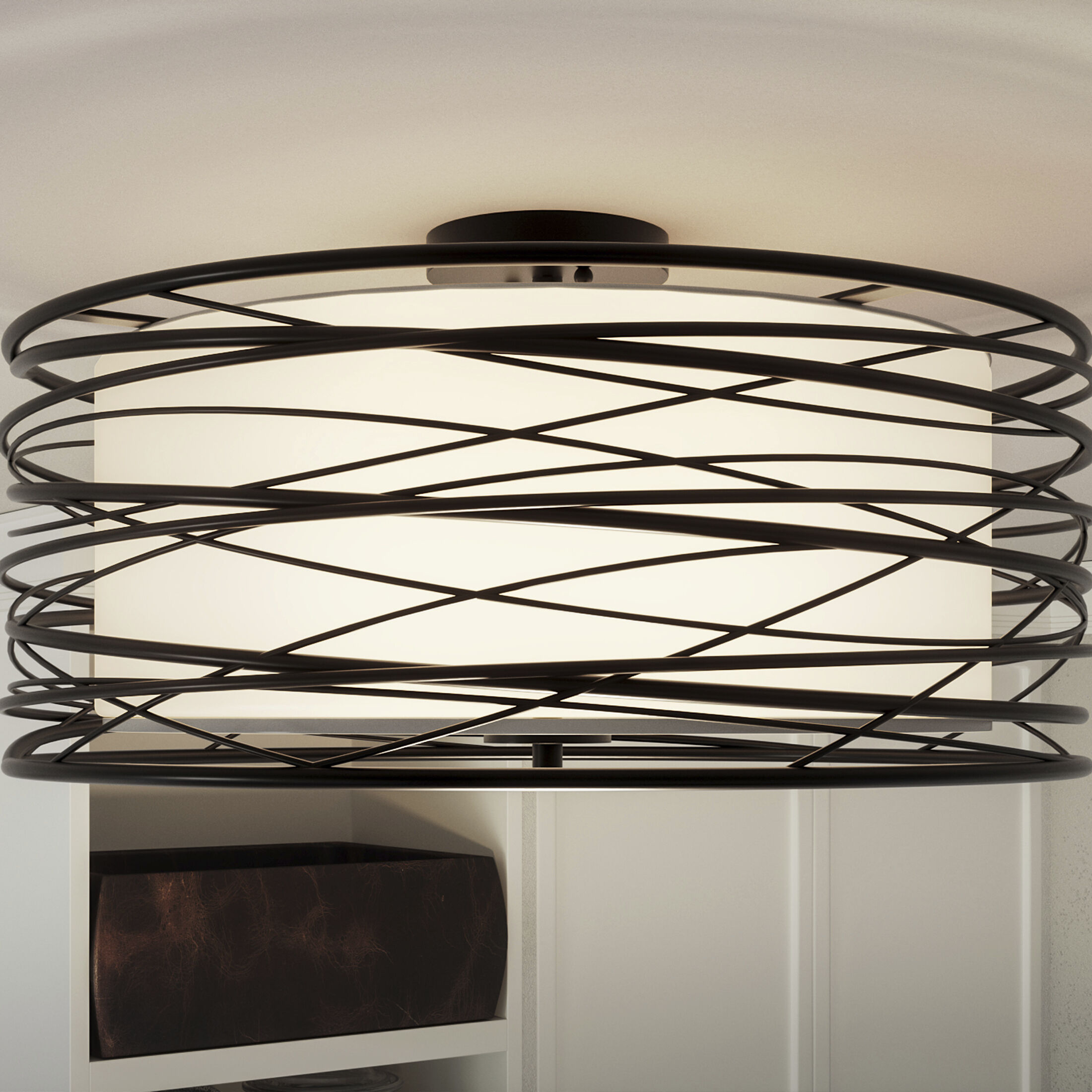 Spiral 3 Light 20 inch Mystic Black Semi-Flush Mount Ceiling Light