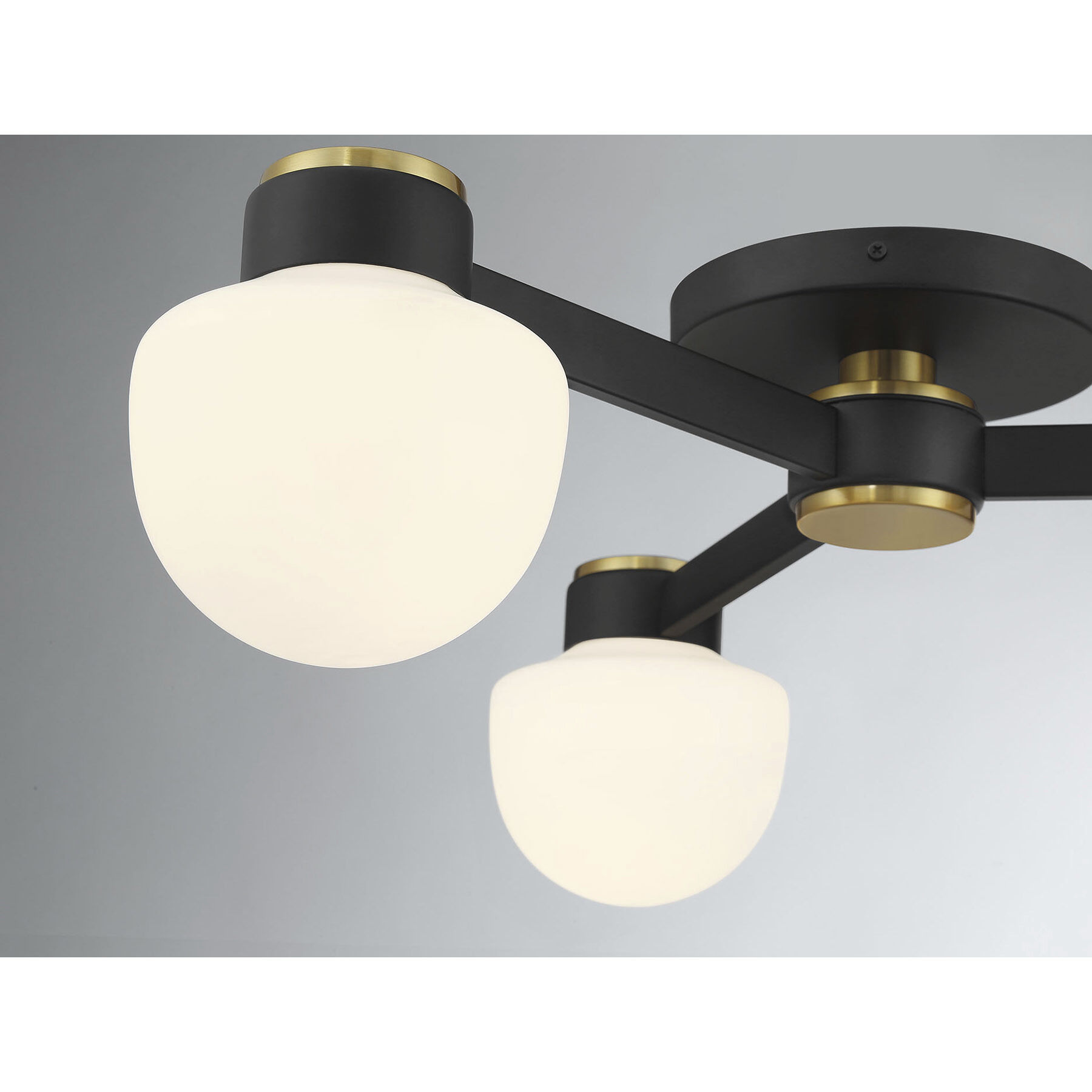 Mid-Century Modern 3 Light 30 inch Matte Black with Natural Brass Semi-Flush Ceiling Light