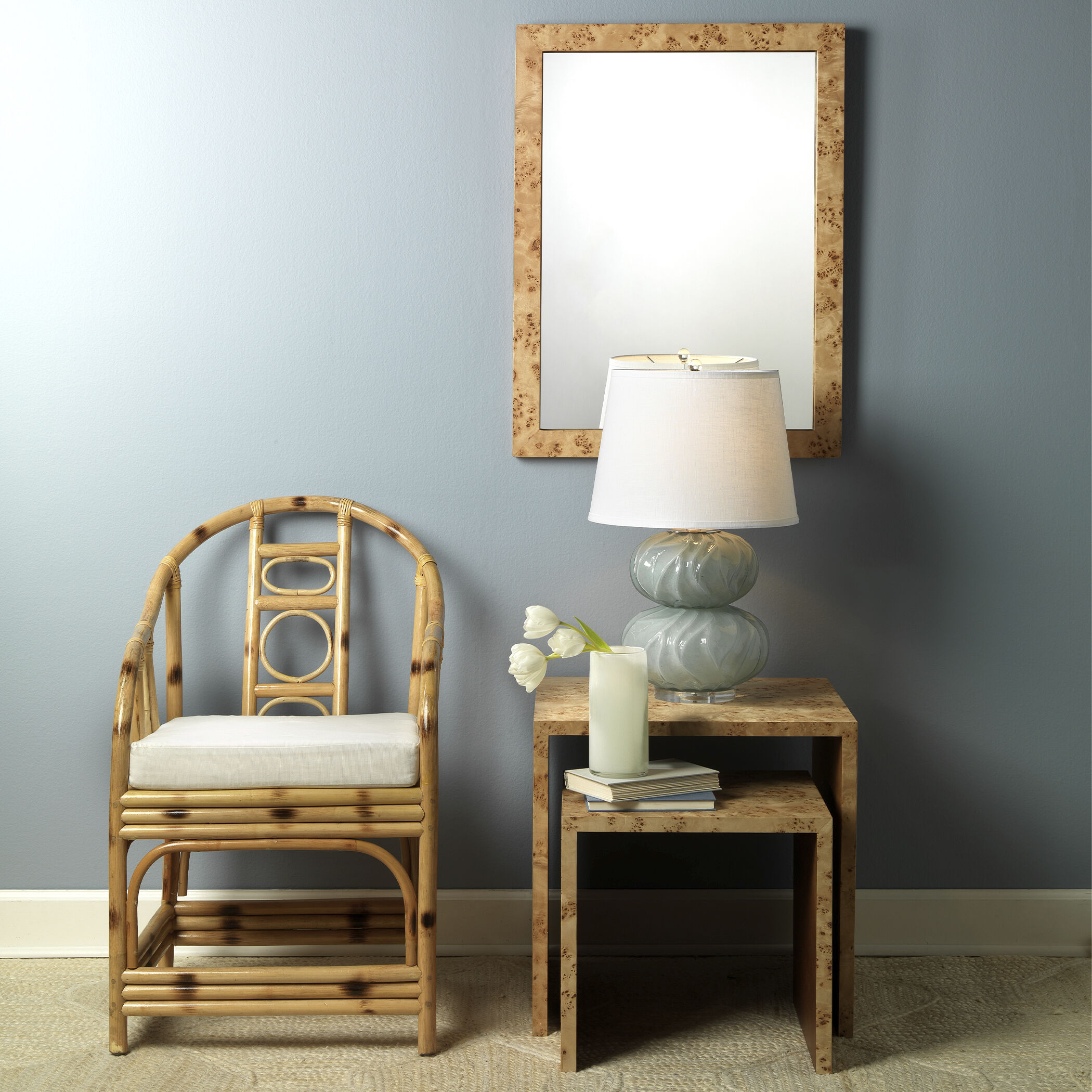 Bedford Nesting Tables in Natural Burl Wood, Set of 2