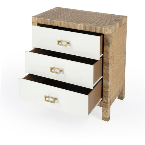 Corfu 3 Drawer Rattan Nightstand in Natural and White