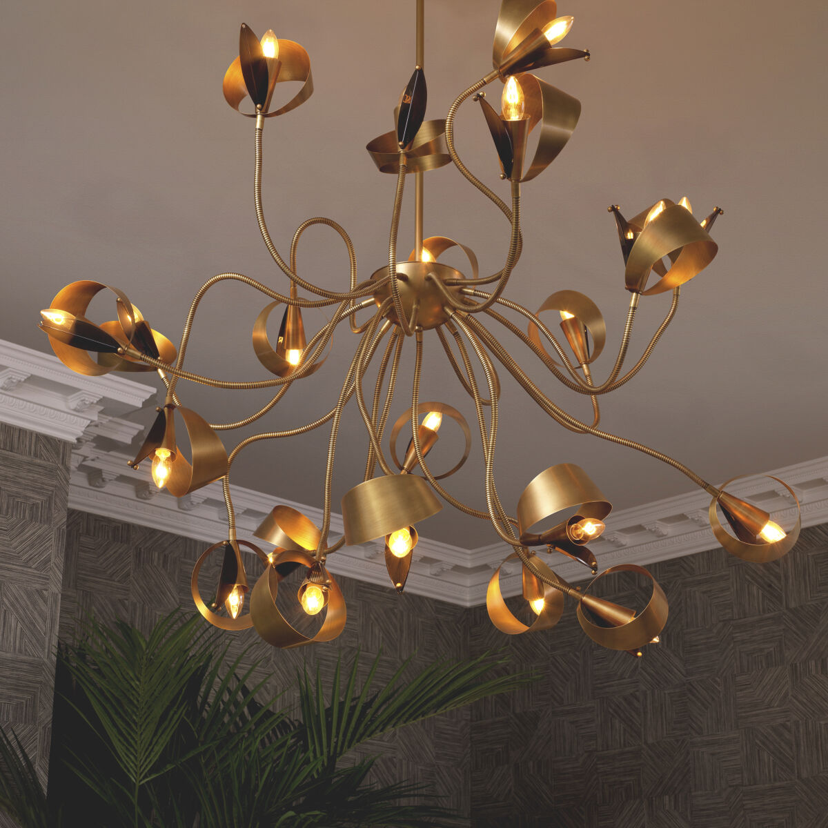 Corrientes 21 Light 51.18 inch Antique Brass with Grey Acrylic Chandelier Ceiling Light