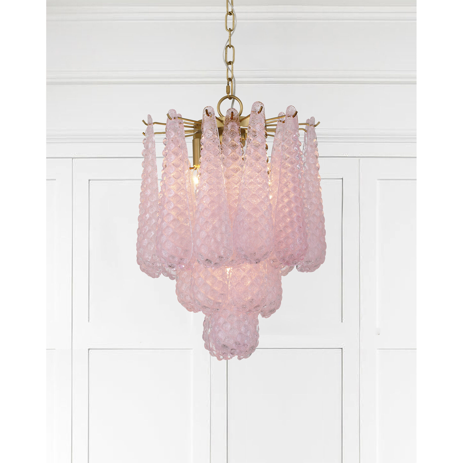Ollie 4 Light 14.25 inch Aged Brass Chandelier Ceiling Light in Sand Glass Blush