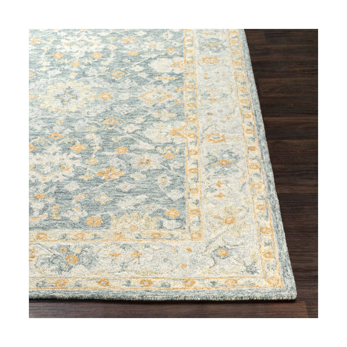 Panipat 36 X 24 inch Dark Green/Sea Foam/Khaki/Tan/Ice Blue Rugs, Rectangle