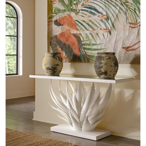 Agave 60.25 inch Gesso White and Mirror Console Table, Marjorie Skouras Collection