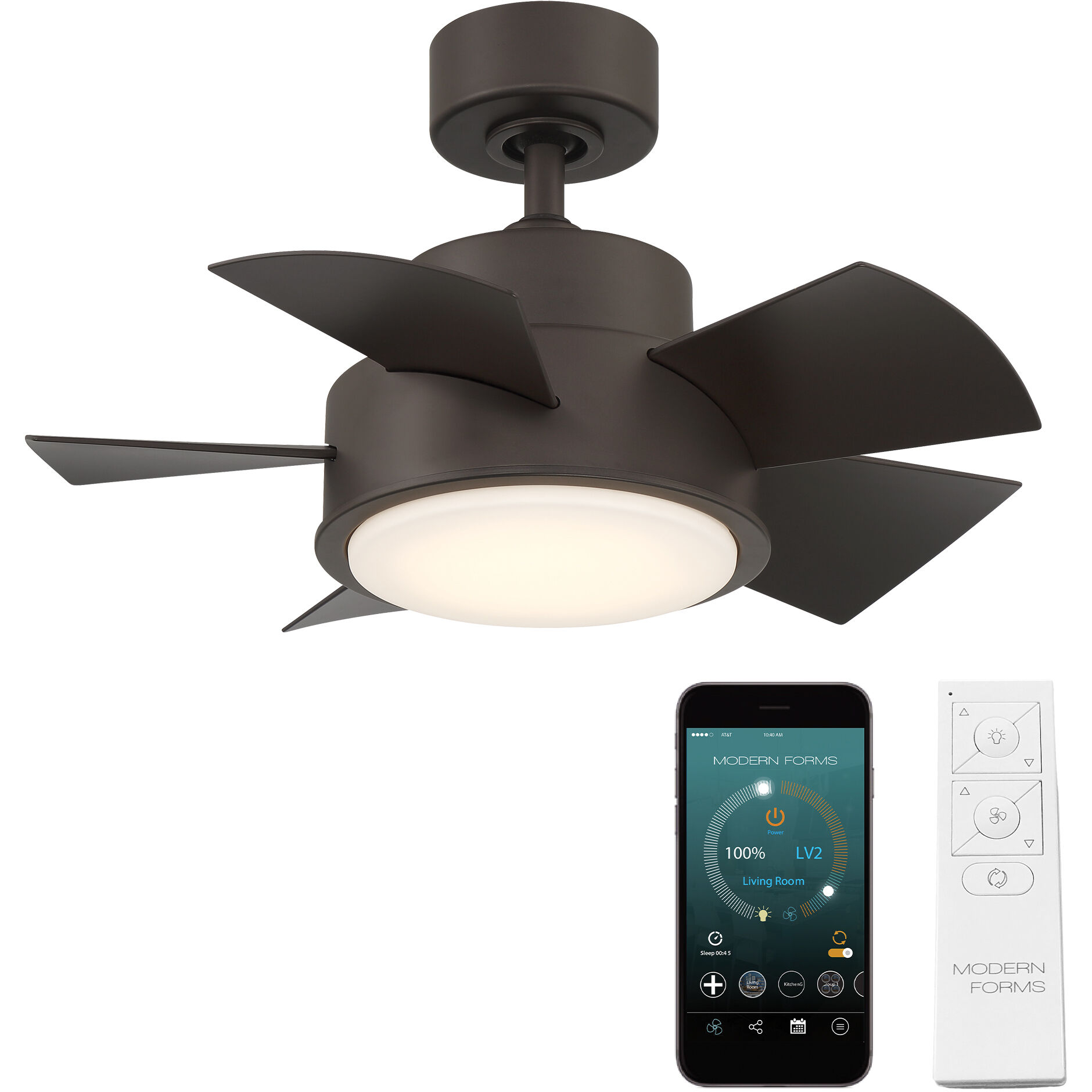 Vox 26 inch Bronze Downrod Ceiling Fan in 3000K