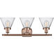 Ballston Large Cone 3 Light 26 inch Antique Copper Bath Vanity Light Wall Light in Clear Glass