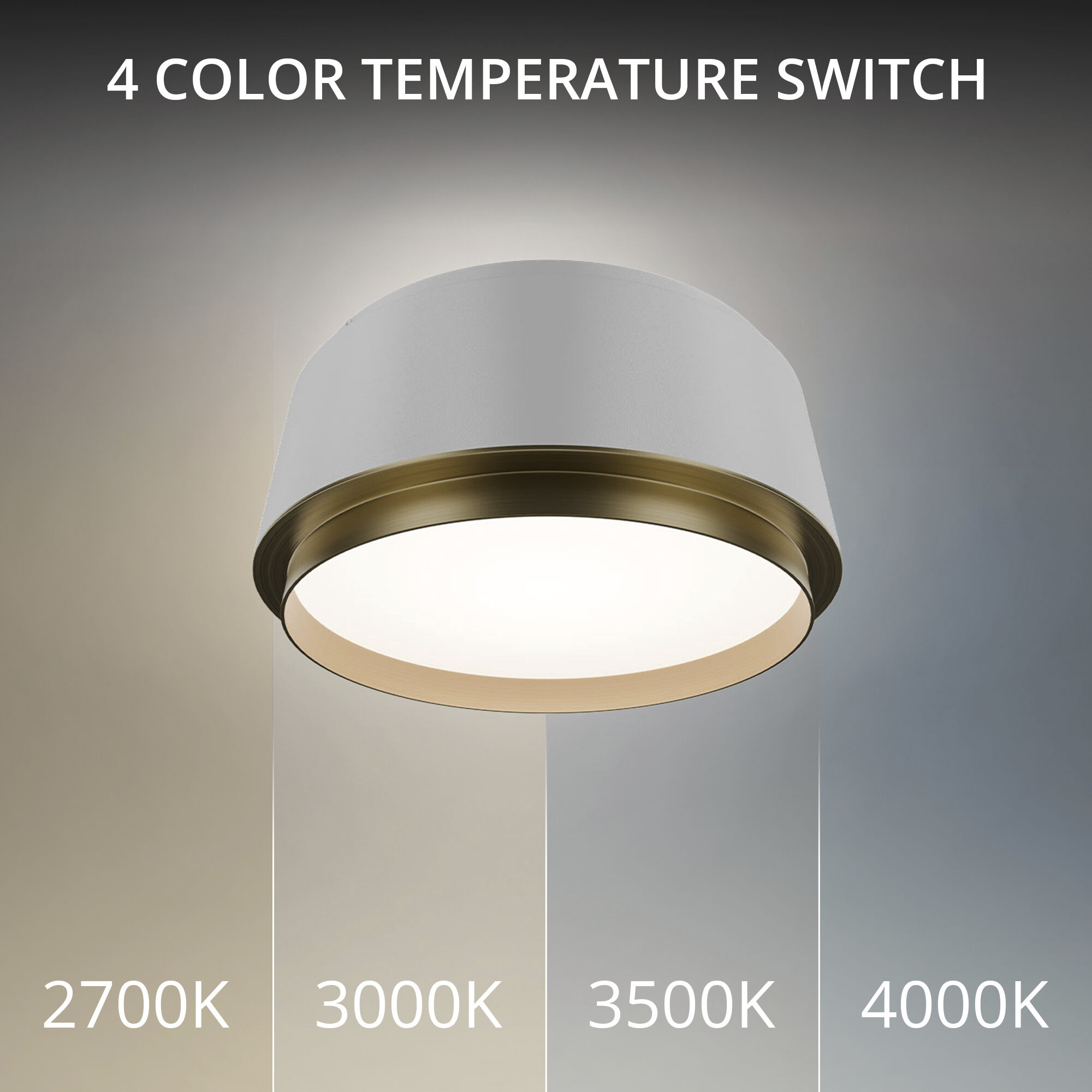 Salvo LED 9 inch White and Aged Brass Flush Mount Ceiling Light in 2700K, White/Aged Brass, dweLED