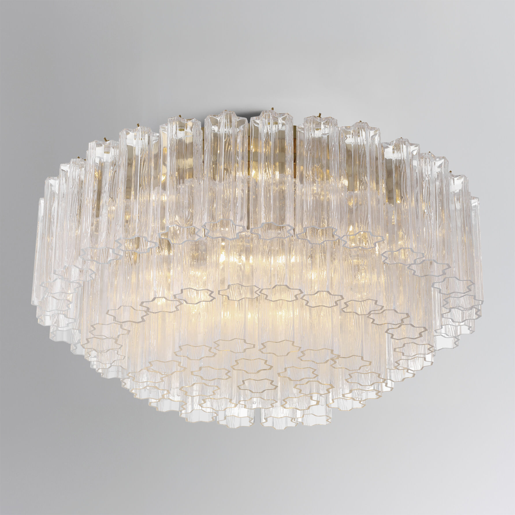 Addis 16 Light 32 inch Aged Brass Flush Ceiling Light in Tronchi Glass Clear