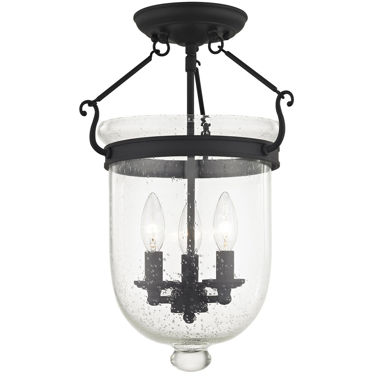 Jefferson 3 Light 12 inch Black Semi-Flush Mount Ceiling Light