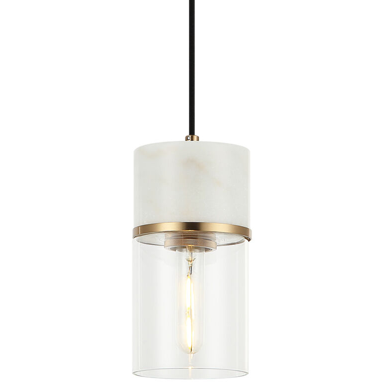 Marmor 1 Light 4.5 inch Aged Gold Brass and White Marble Pendant Ceiling Light