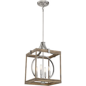 Country Estates 4 Light 15 inch Sun Faded Wood/Brushed Nickel Pendant Ceiling Light