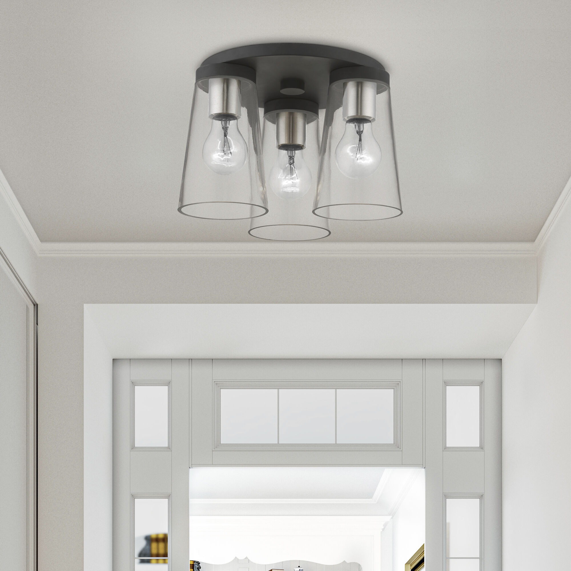 Cityview 3 Light 11 inch Black with Brushed Nickel Accents Flush Mount Ceiling Light, Large