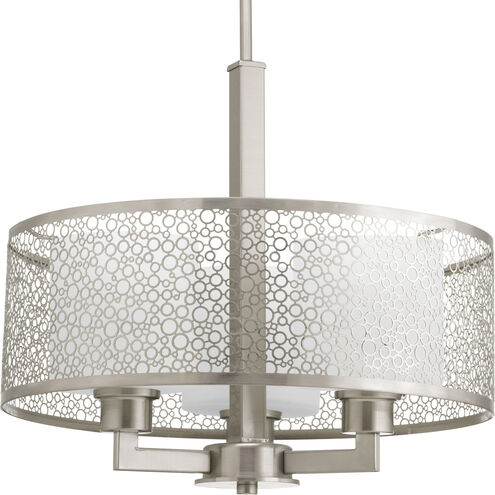 Mingle 3 Light 17 inch Brushed Nickel Pendant Ceiling Light in Etched Spotted White Glass