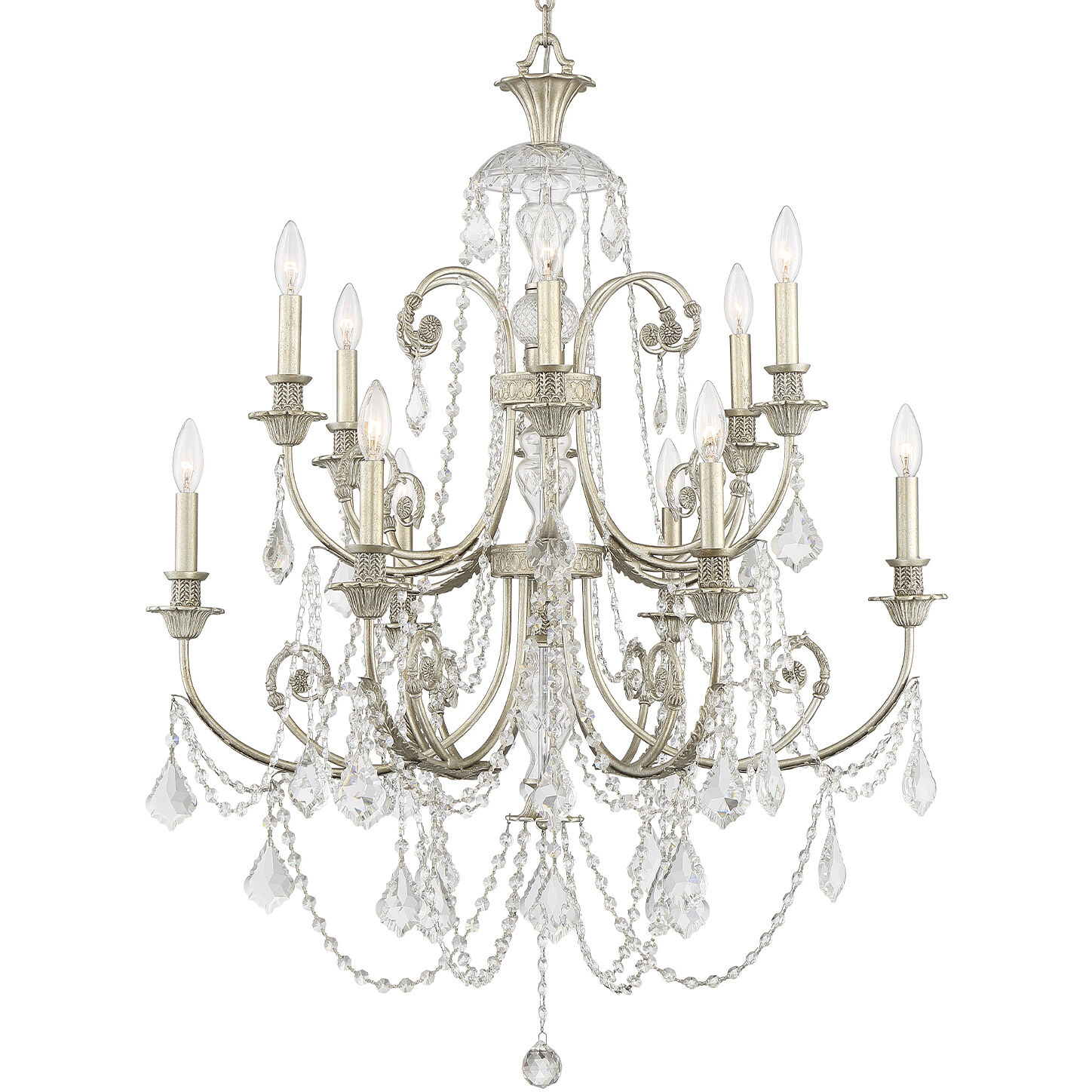 Regis 12 Light 32 inch Olde Silver Chandelier Ceiling Light in Clear Hand Cut