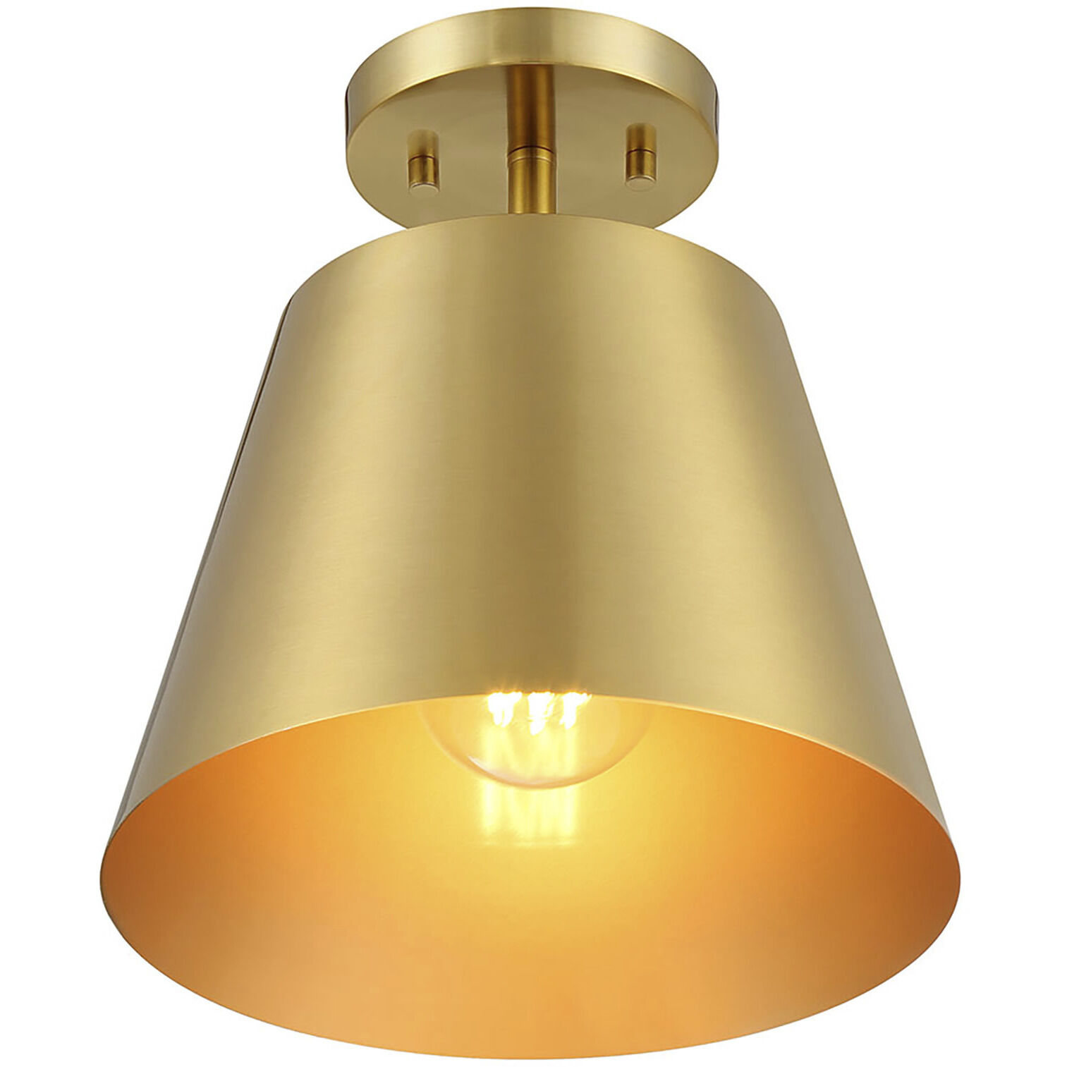 Contemporary 1 Light 10 inch Natural Brass Semi-Flush Ceiling Light