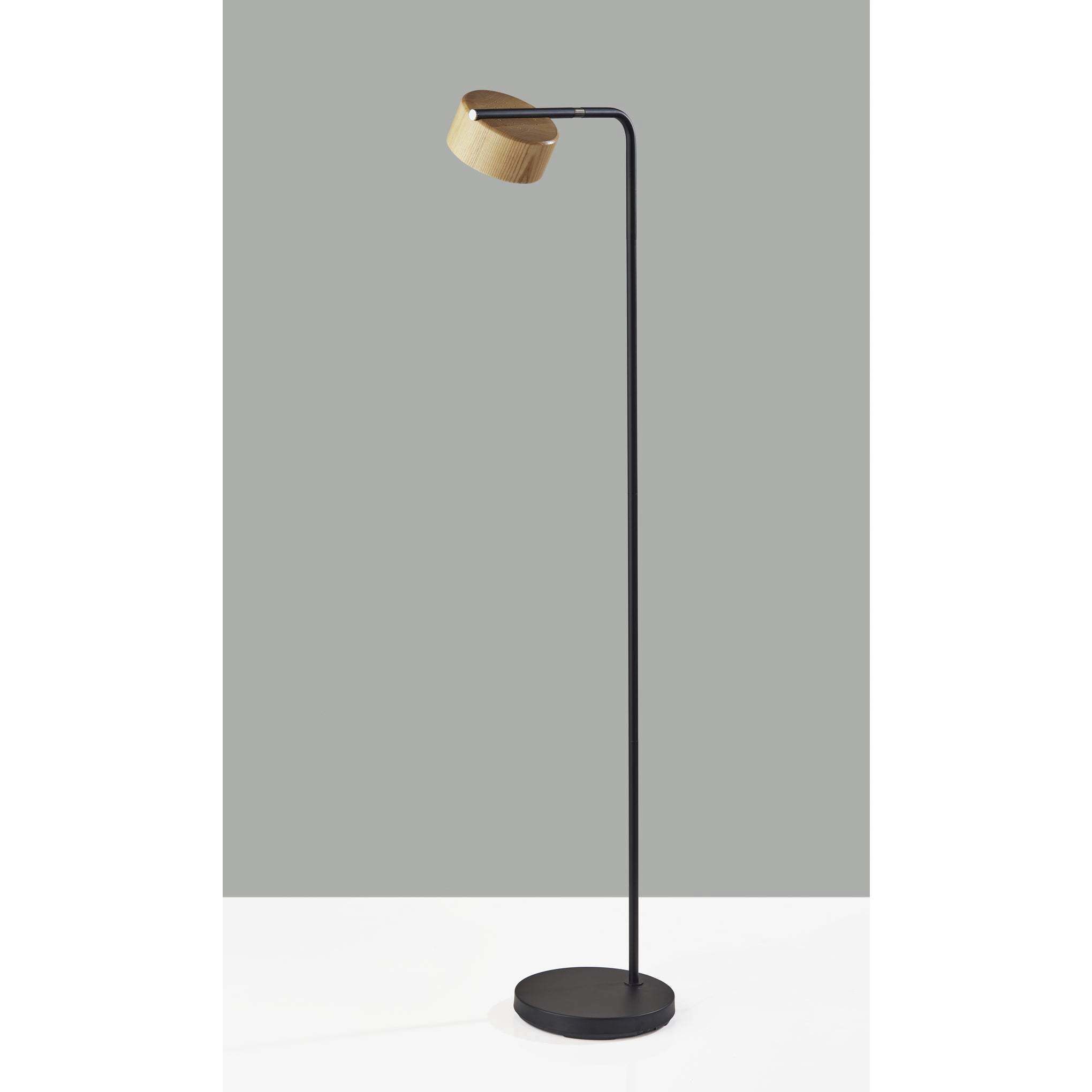 Roman 55 inch 10.00 watt Black / Natural Wood Floor Lamp Portable Light