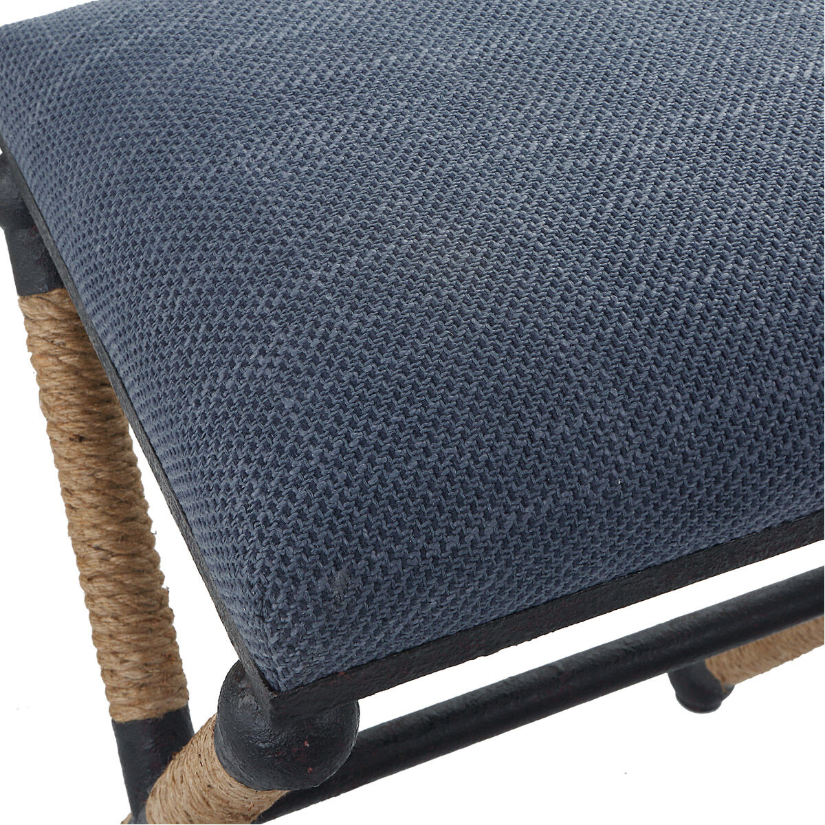 Firth 28 inch Rustic Iron and Natural Fiber Rope with Navy Counter Stool