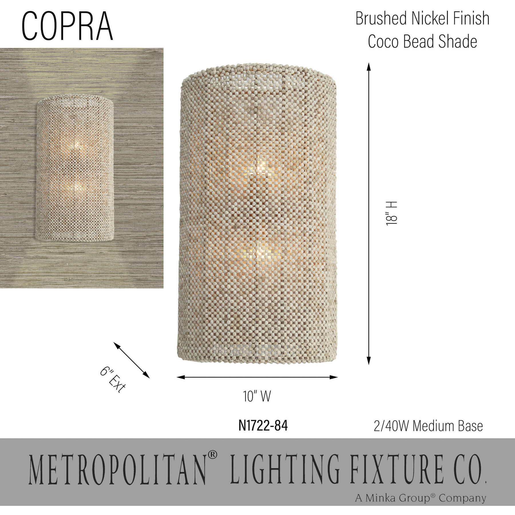 Copra 2 Light 10.2 inch Nickel Wall Sconce Wall Light
