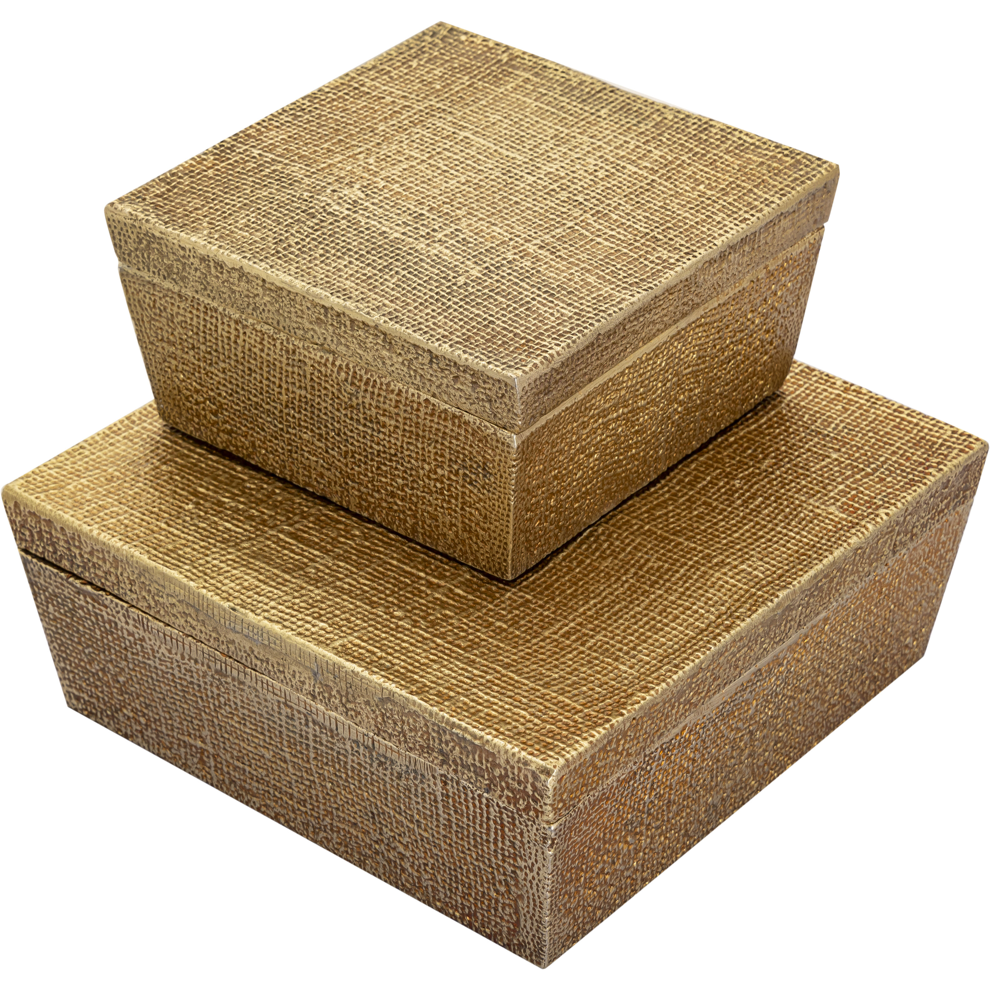 Square Linen 8 X 8 inch Antique Brass Box