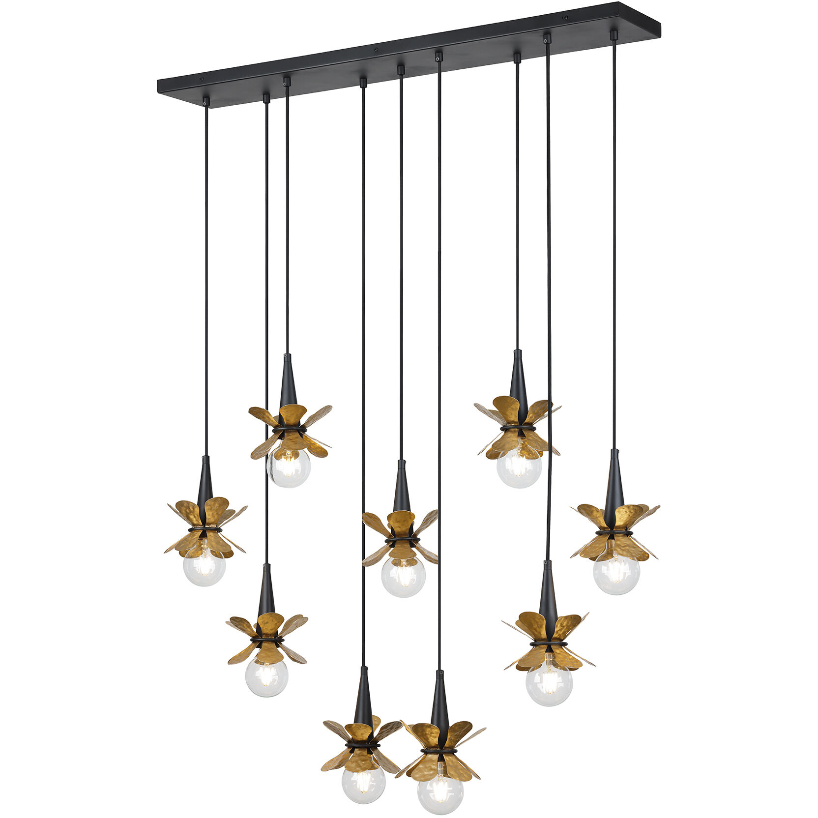Portinatx 9 Light 40 inch Satin Black with Hammered Gold Linear Chandelier Ceiling Light
