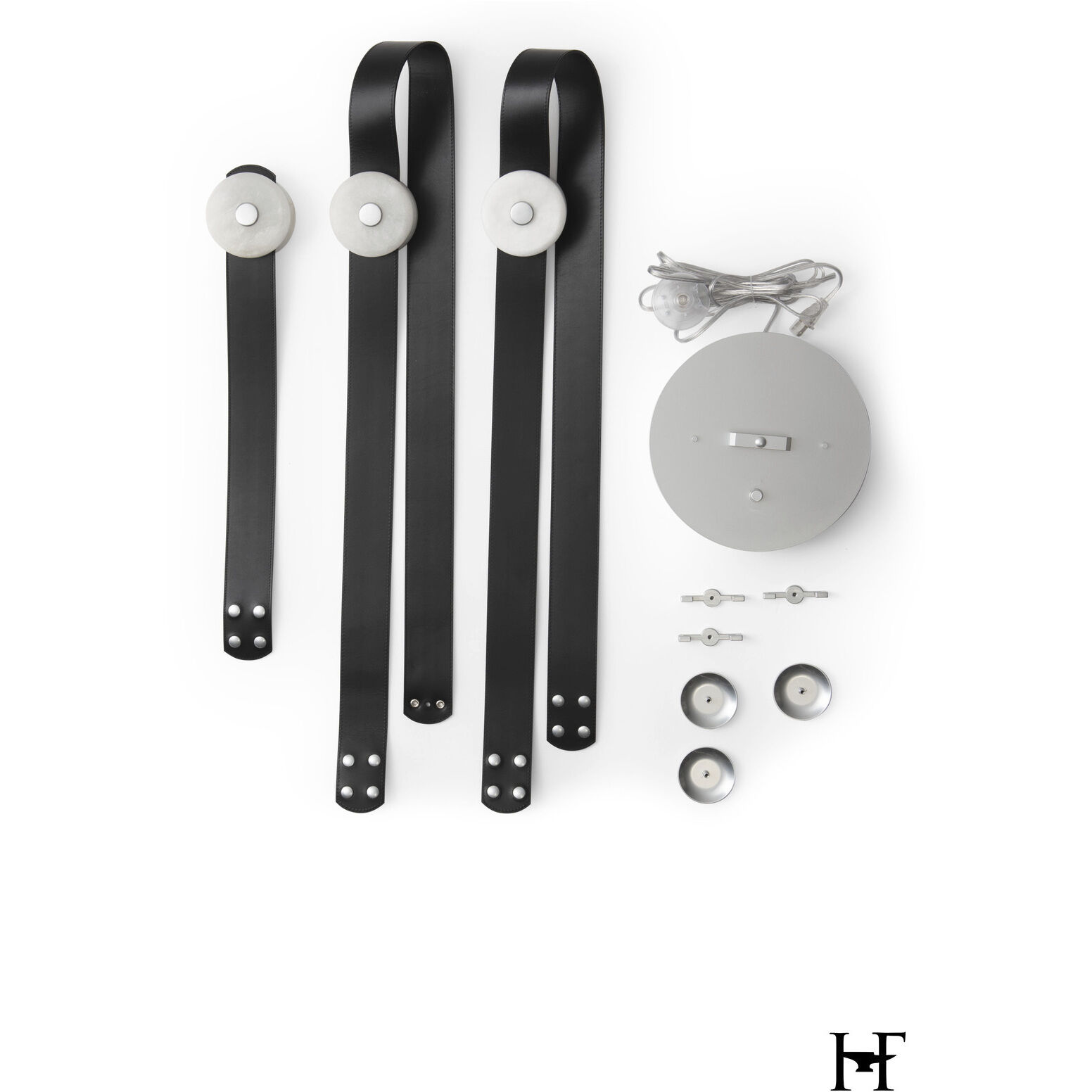 Art & Alchemy SNAPS LED 36 inch Sterling Floor-to-Ceiling Plug-in Lamp Ceiling Light in Black Leather with Alabaster