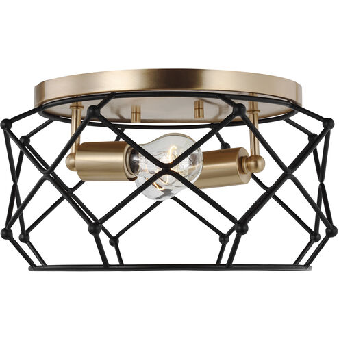 Zarra 2 Light 14 inch Satin Brass Flush Mount Ceiling Light