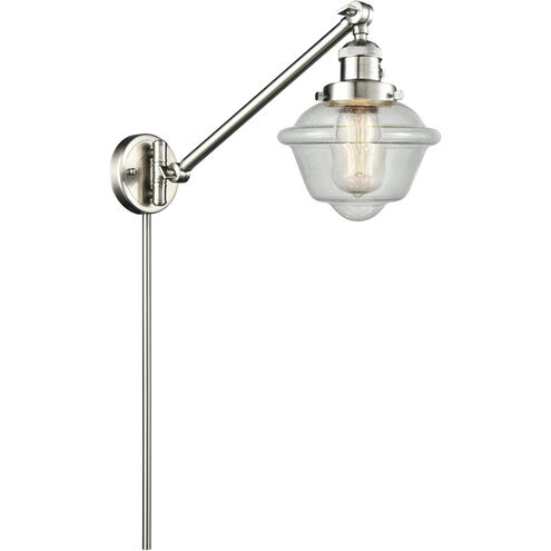 Small Oxford 30 inch 3.5 watt Satin Nickel Swing Arm Wall Light in Brushed Satin Nickel, Seedy Glass, Franklin Restoration