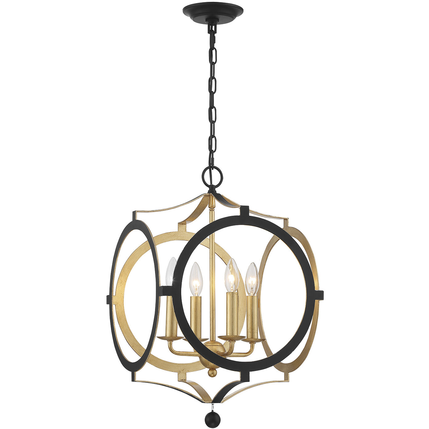 Odelle 4 Light 20 inch Black and Antique Gold Lantern Chandelier Ceiling Light