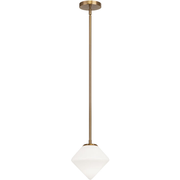 Novo 1 Light 7.88 inch Aged Gold Brass Chandelier Ceiling Light in Aged Gold Brass and Opal Glass