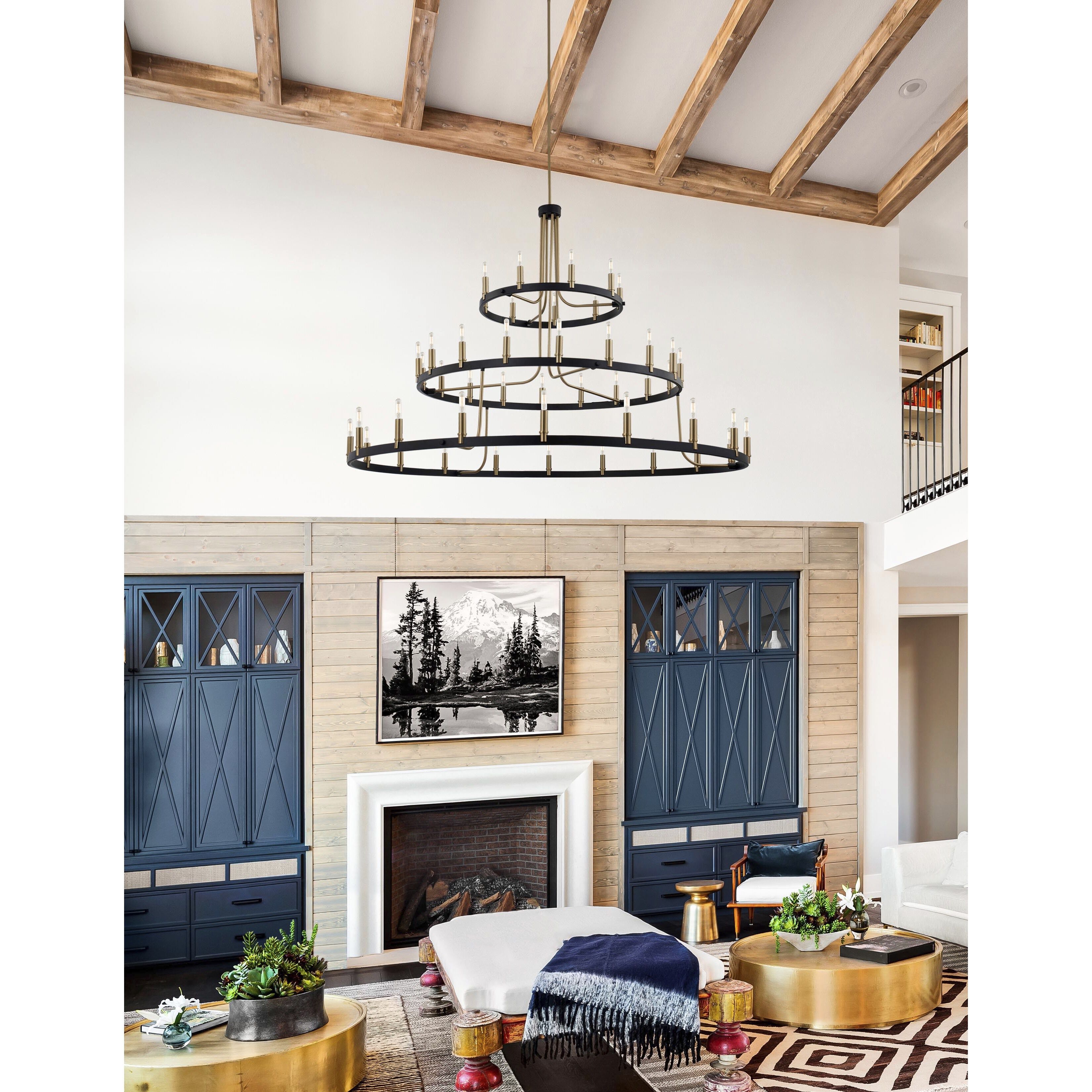 Clayton Family 45 Light 60 inch Matte Black and Brass Accents Chandelier Ceiling Light