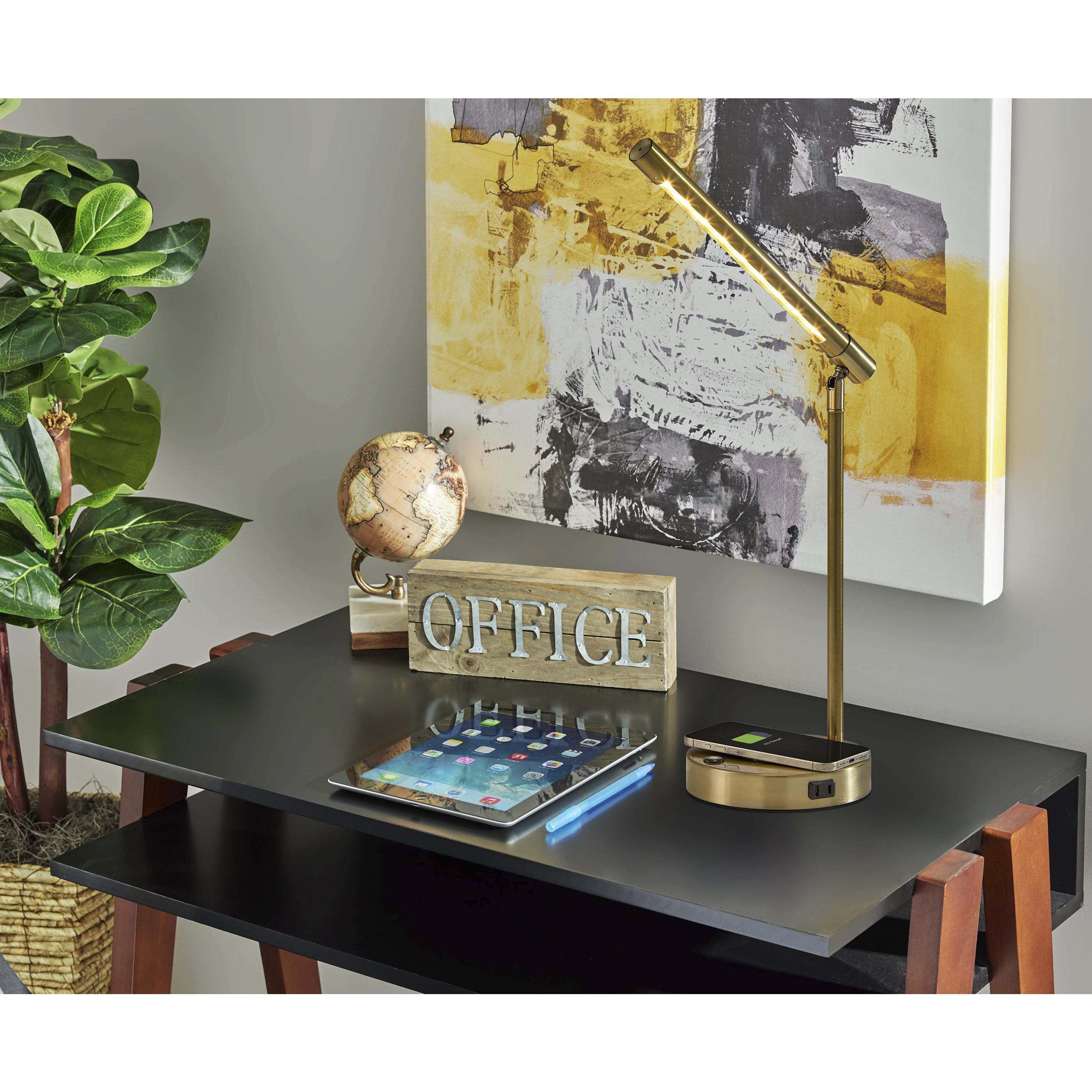 Dax 16 inch 9.00 watt Antique Brass Wireless Charging Desk Lamp Portable Light