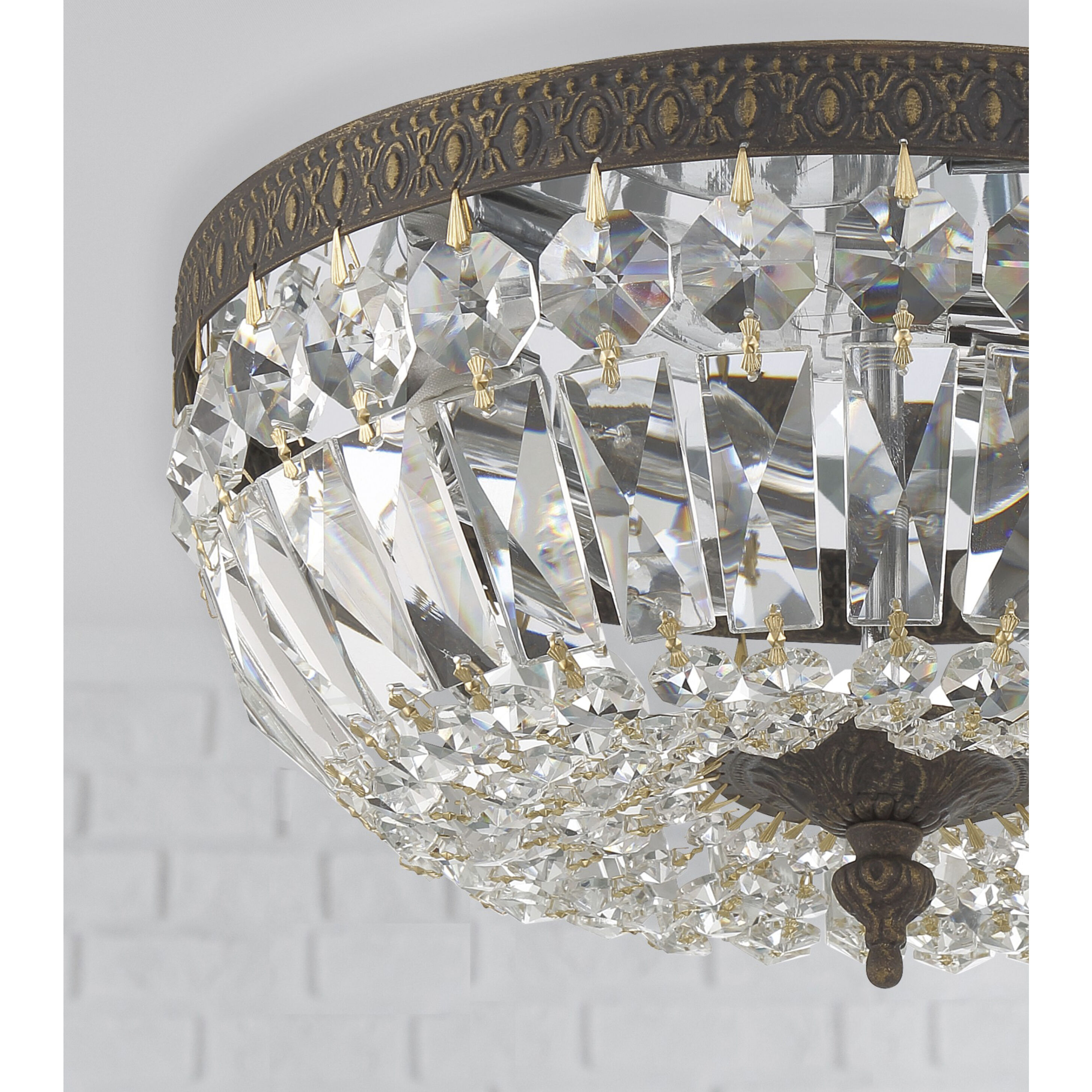 Waltham 3 Light 12 inch English Bronze Flush Ceiling Light in Clear Italian
