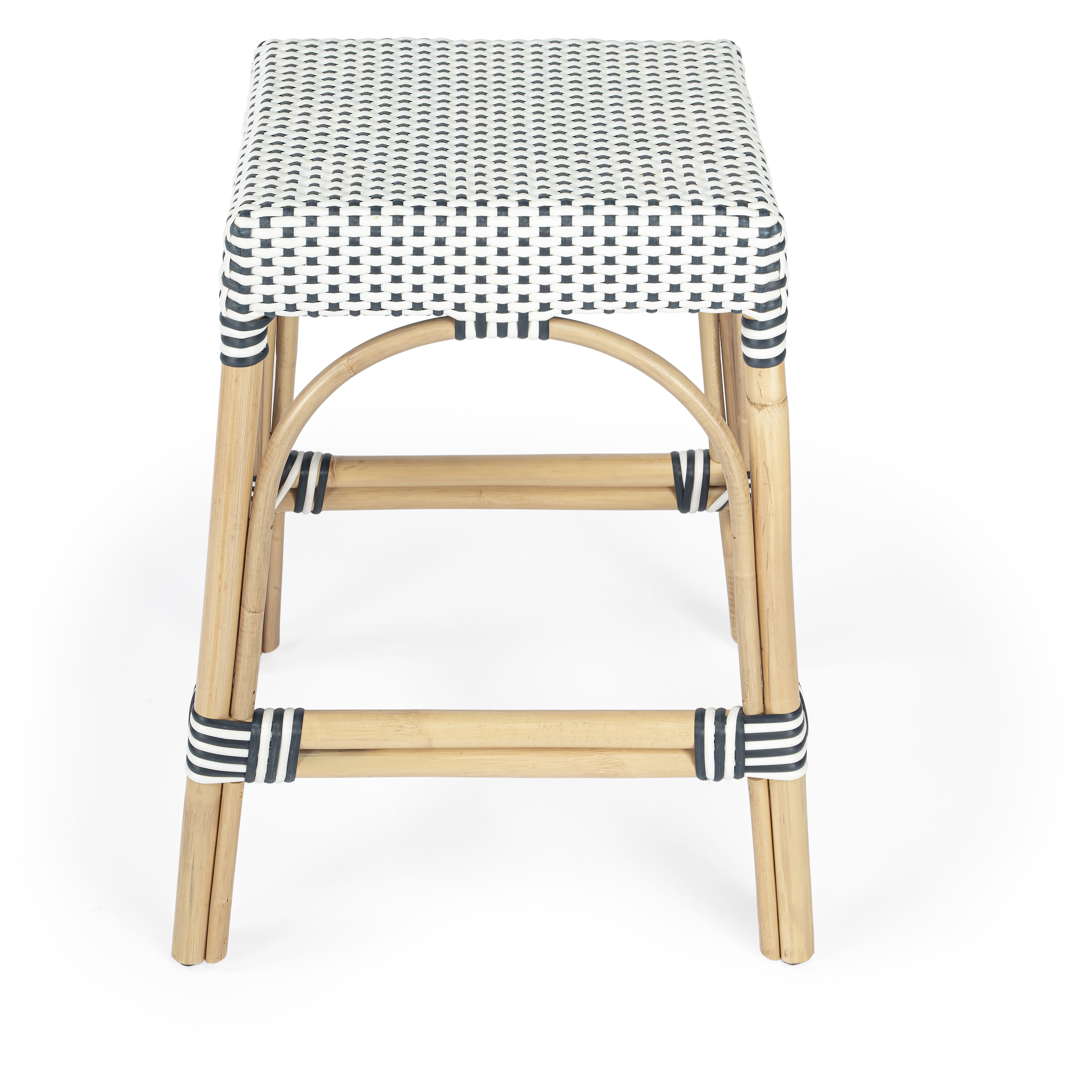 Robias Rectangular Rattan 24.5" Counter Stool in White and Navy Stripe