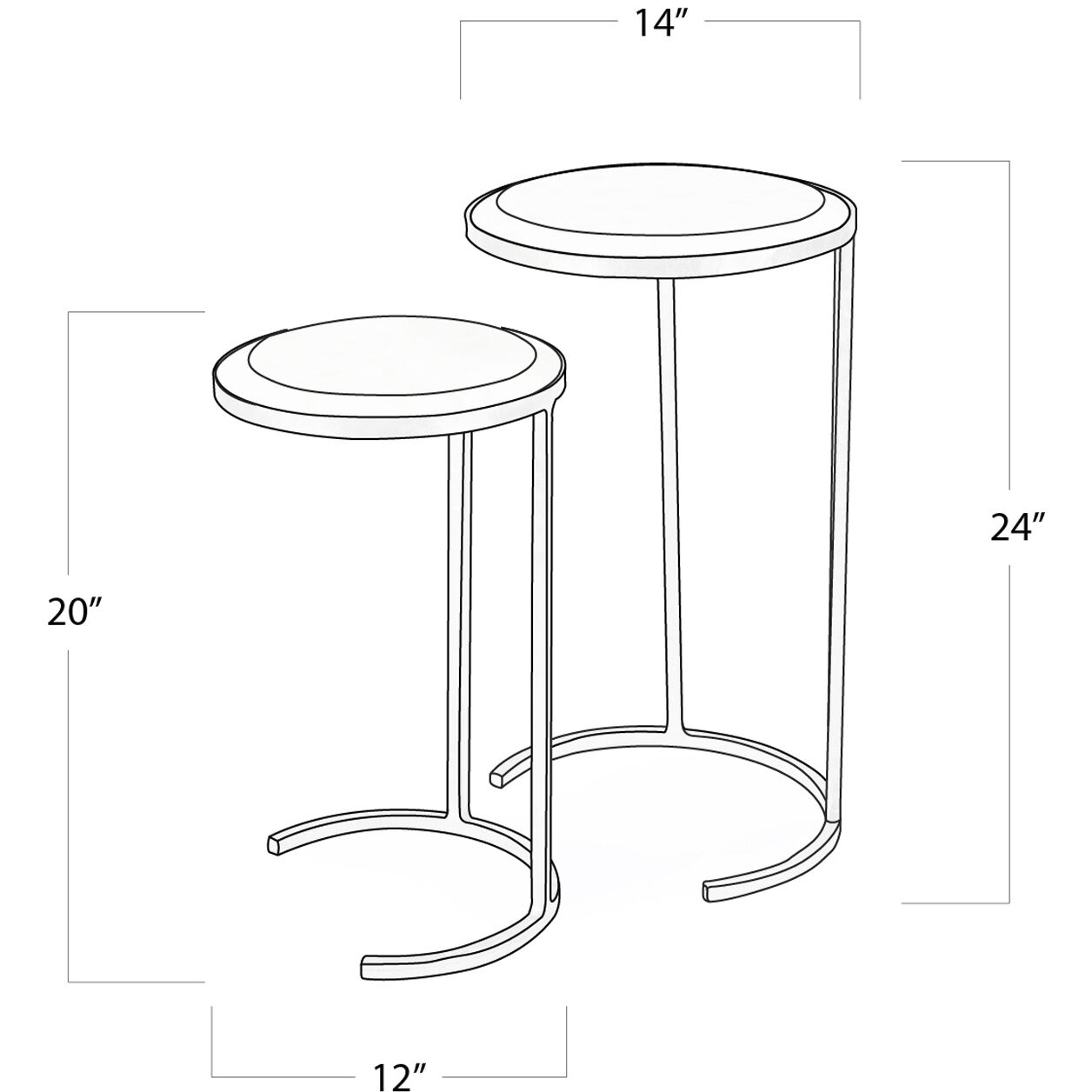 Bone Veneer 24 X 14 inch Polished Nickel Side Table, Nesting Tables