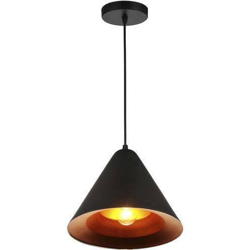 Keila 1 Light 10 inch Black and Gold Down Pendant Ceiling Light in Matte Black