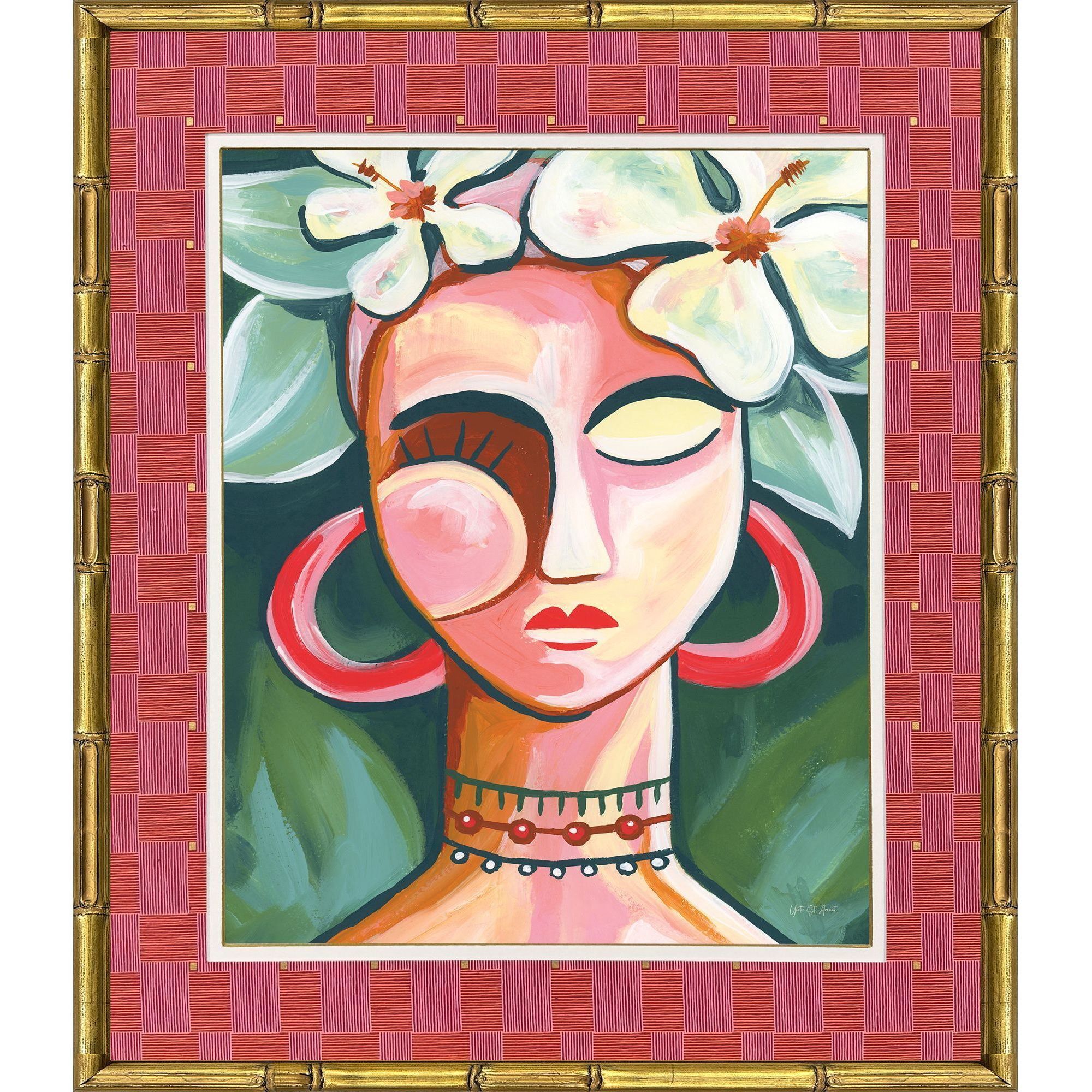 Fun in the Sun / Jolie / Mon Amie / Portrait in the Tropic Pink and Green and Multi and Yellow Framed Art